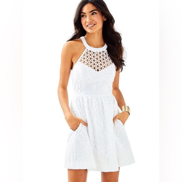 LILLY PULITZERNWT KINLEY TROPICAL FRUIT LACE FIT & FLARE DRESS SIZE 6